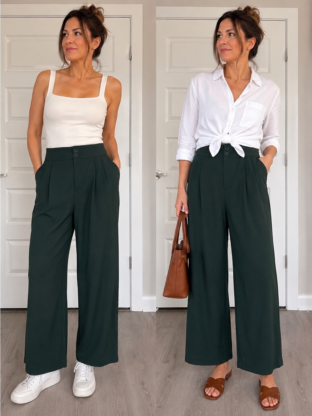 HALARA Forest Green High-Waist Wide-Leg Pants